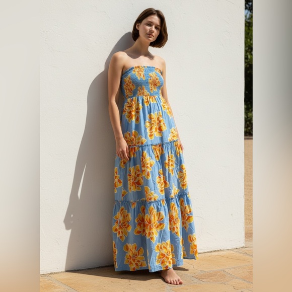 Anthropologie Dresses & Skirts - 💚Anthropologie Abel the Label Strapless Dress with Blue and Yellow Floral Design